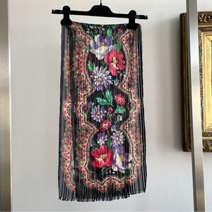 Oscar de la Renta Vintage Floral Black Striped Silk Chiffon Long Scarf